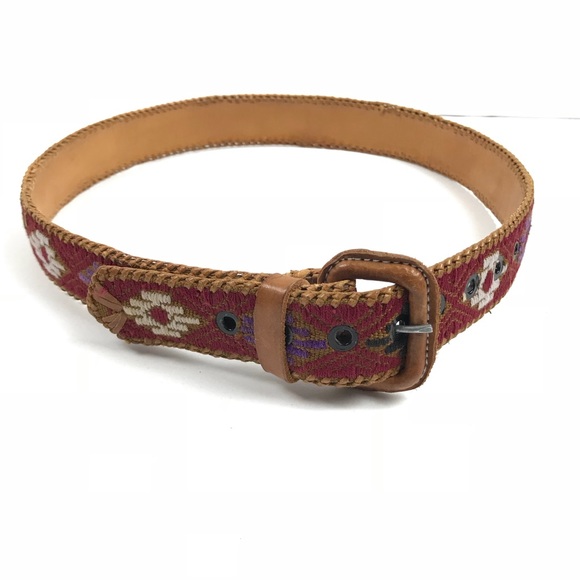 Vintage Accessories - Vintage Tribal Guatemalan Belt Leather Woven Sz M